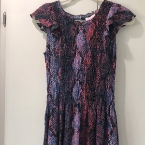 Parker Stylish Dress in Blue and Pink smoked top shorter in front